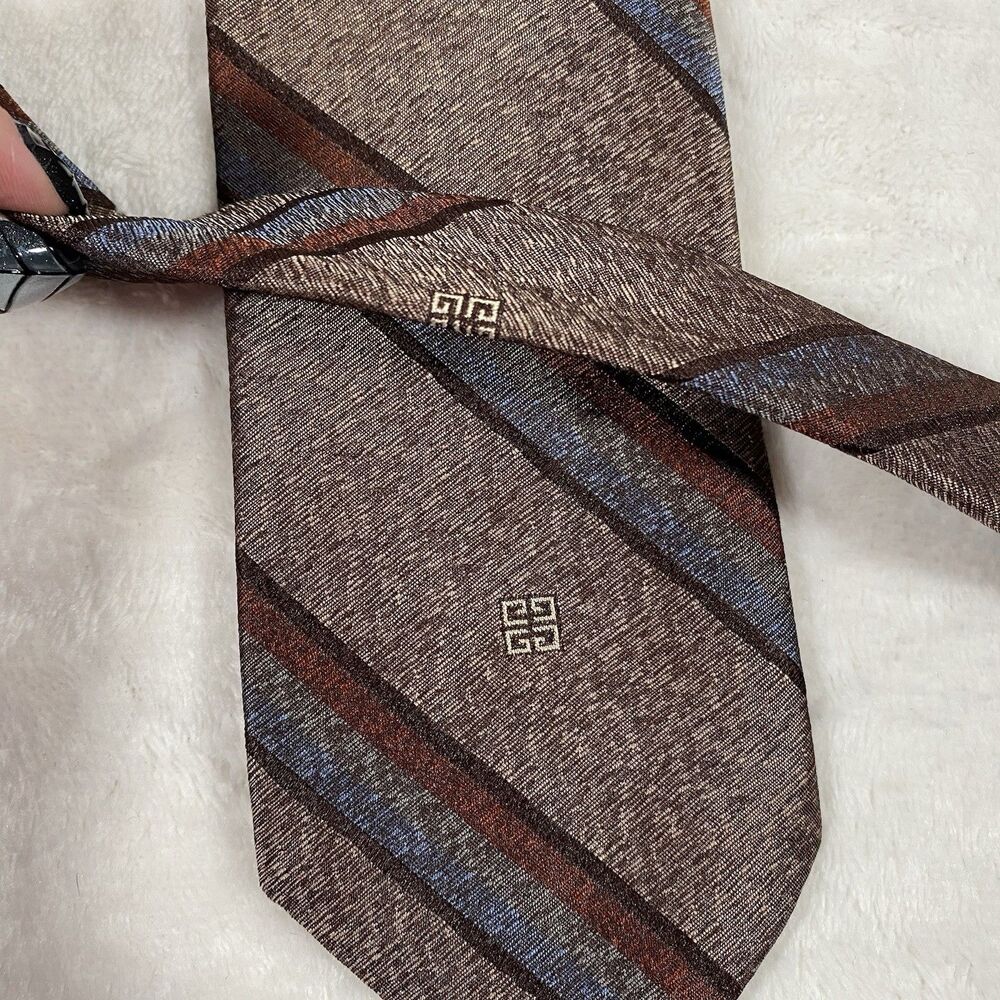 Givenchy Monsieur Men's Tie Silk Blend Logo Brown Academia Professor Hipster - Picture 6 of 7
